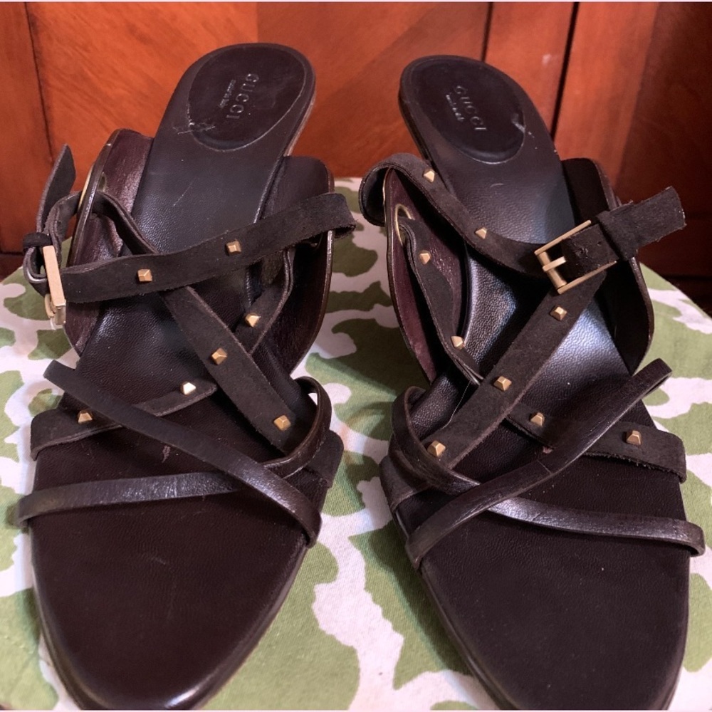 Gucci brown leather strappy heel.  size 8.5 B